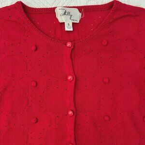 MILLY *valentine* Pointelle Circle Cardigan 3-D Dot Flirty Retro Pin-Up Slim Fit